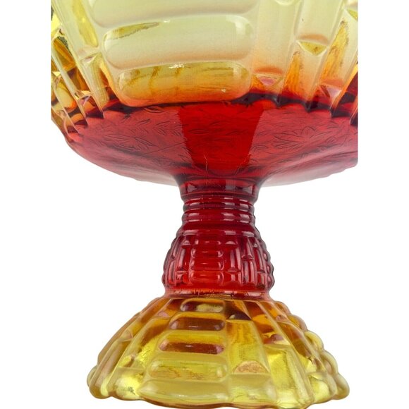 Vintage Amberina Louisa Jeannette Glass Footed Fruit Compote Basket Weave Patter - Picture 11 of 16